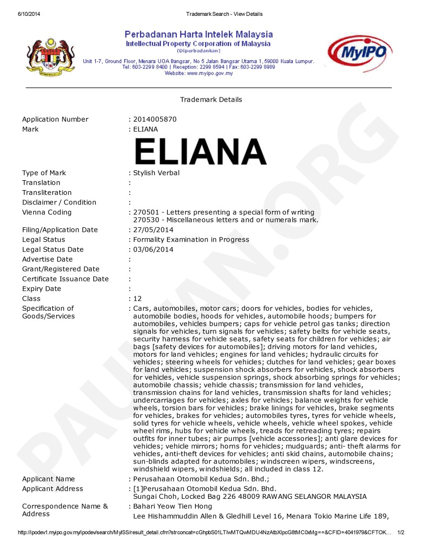 Perodua files two more trademarks – Atrivia & Eliana 253139