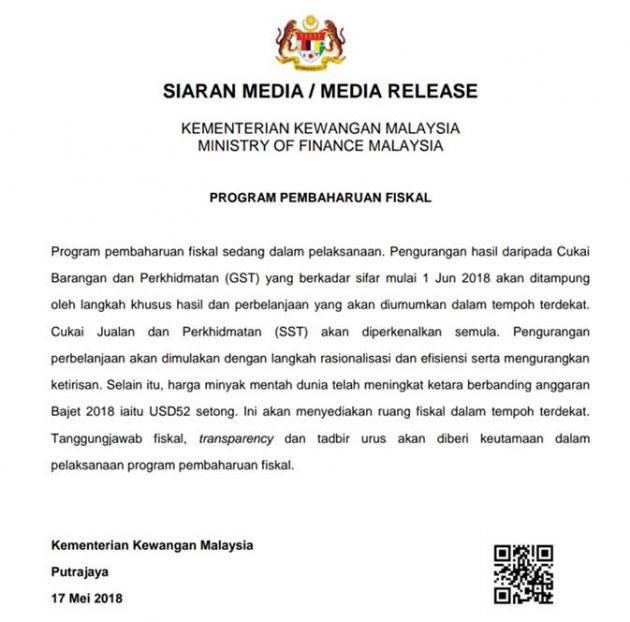 SST will be back, but no date given by MoF – will car prices go back to pre-GST April 2015 levels?