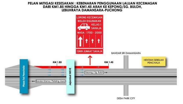 LDP highway emergency lane now open to cars to ease congestion – after Penchala toll, Kepong-bound