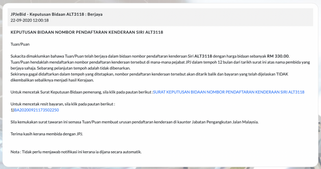 JPJeBid – how to bid for your preferred car number plate online, DIY and skip the runner and his markup