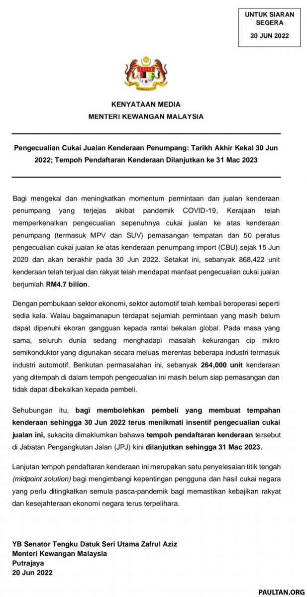 CONFIRMED: No more SST extension beyond June 30, deadline for registration extended to March 31 2023