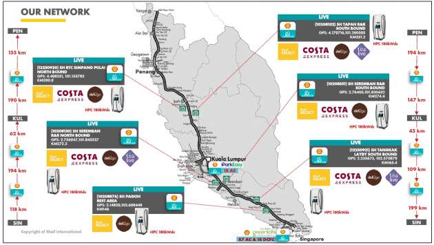 Shell Recharge 180 kW DC EV charging network now complete in Malaysia – all 6 locations fully operational