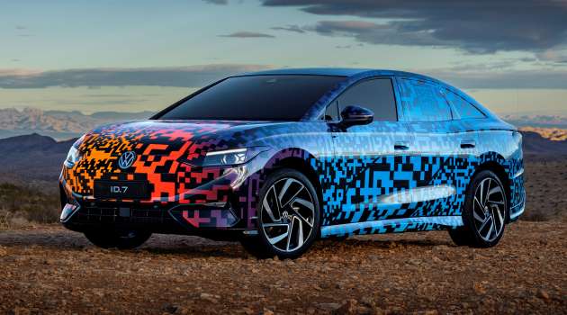 Volkswagen ID.7 debuts with trippy camo at CES – EV sedan with 700 km of range; launch in Q2 this year