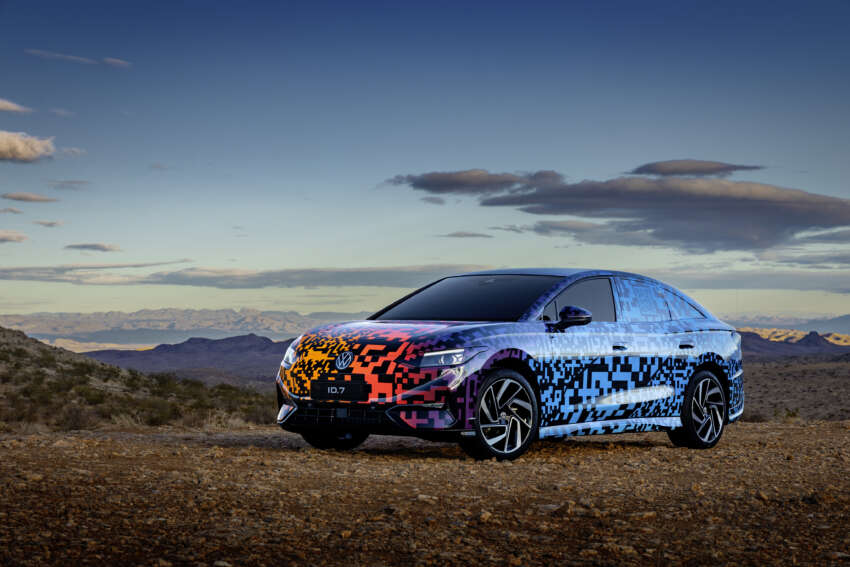 Volkswagen ID.7 debuts with trippy camo at CES – EV sedan with 700 km of range; launch in Q2 this year 1599675