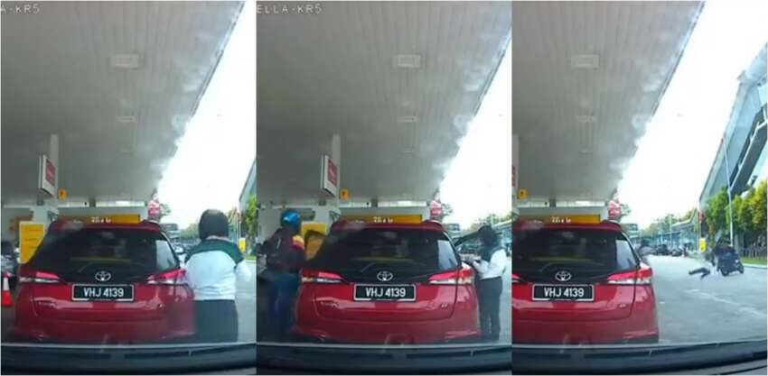 Motorcyclist steals woman’s handbag at petrol station – be careful and aware before unlocking your car 1580803