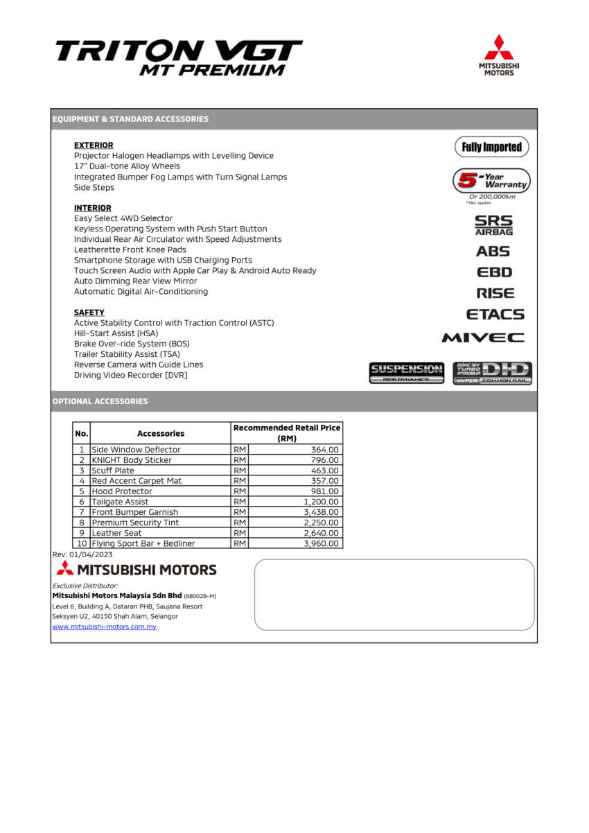 Mitsubishi Motors Malaysia 2023 price list – Xpander up by RM3,180; Triton range now up to RM3,300 more 1599124