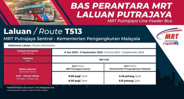 New feeder bus from MRT Putrajaya Sentral to the Transport Ministry – morning and evening only, RM1
