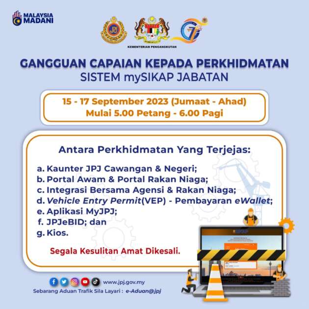 JPJ MySikap offline Sept 15-17 for maintenance – VEP, e-wallet, JPJ eBid, kiosk and branch services affected
