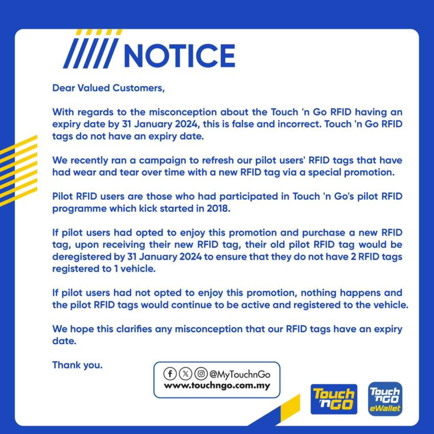 No, your TnG RFID pilot tags are not going to expire 1700553