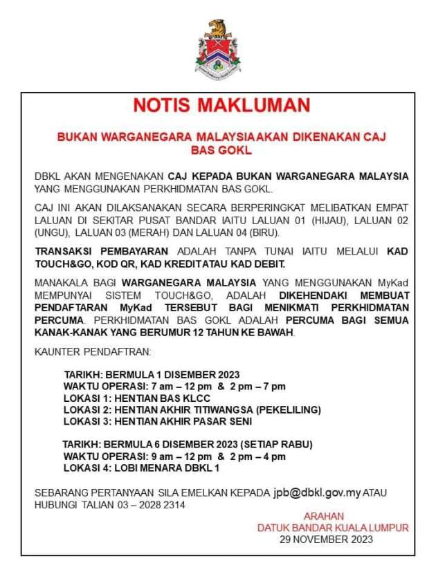 Foreigners no longer get free GoKL bus service