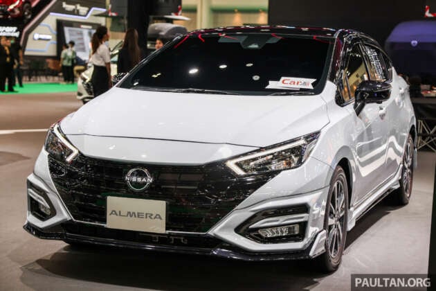 Bangkok 2024: Nissan Almera facelift – B-sedan gets bolder face, blue trim, bodykit with twin central pipes