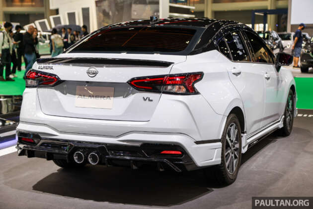 Bangkok 2024: Nissan Almera facelift – B-sedan gets bolder face, blue trim, bodykit with twin central pipes