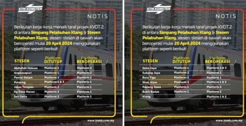 Platforms closed at 13 KTM Komuter stations for KVDT2, new schedule for 2 affected lines starts today 1753930