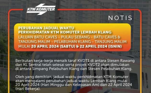 KVDT2 project starts in Port Klang – two KTM Komuter lines affected, new schedule effective Apr 20 released