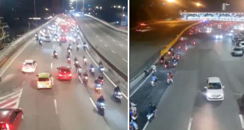 Mat Rempits ride against traffic at Puchong highway toll to escape police – time to use buses to block? 1809061