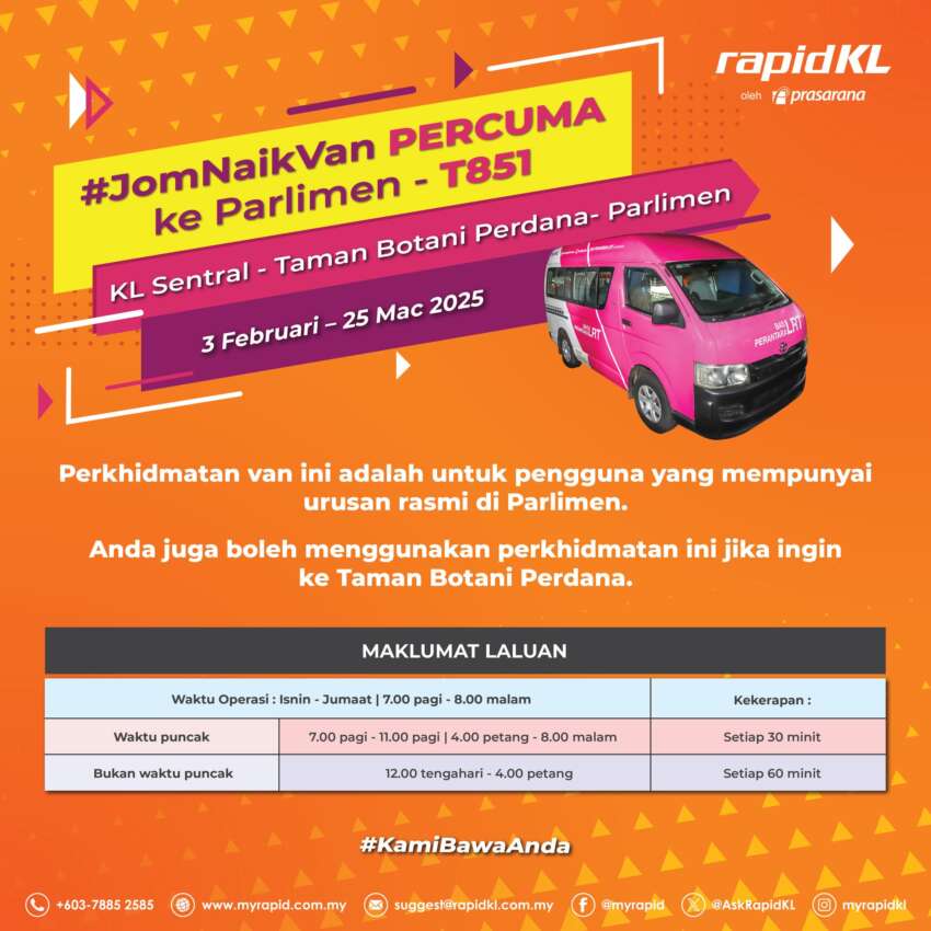 Rapid KL’s ‘Bas Parlimen’ is back – free van service from KL Sentral, Taman Botani carpark, Feb 3 – Mar 25 1878090