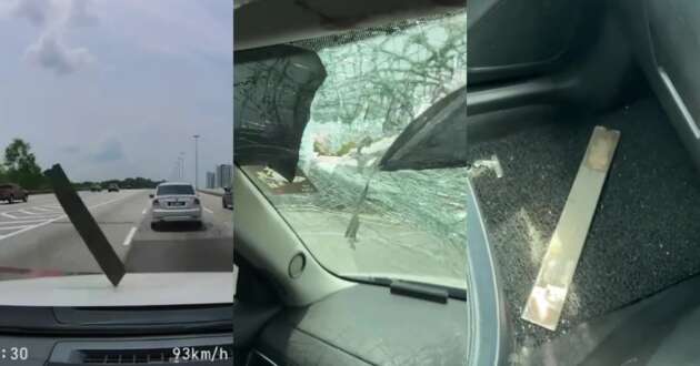 Loose object kicked up and smashes through car’s windscreen on SKVE – part of leaf spring from lorry?