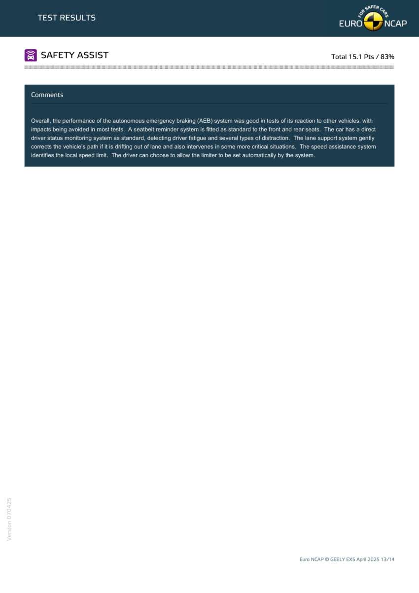 Geely EX5 gets 5 stars from Euro NCAP and ANCAP 1900661