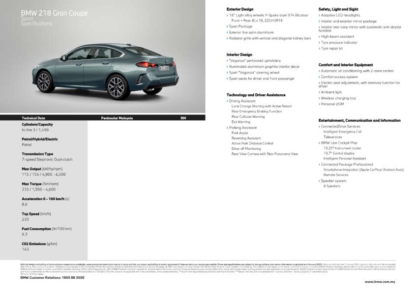 2025 BMW 218 Gran Coupe launched in Malaysia – 2nd-gen F74 in Sport trim, more power, CKD RM241k 1926229