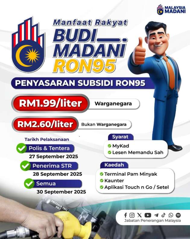 RM1.99 RON95 starts on Sept 30 for all Malaysians, PDRM/ATM Sept 27, STR recipients Sept 28 – PMX