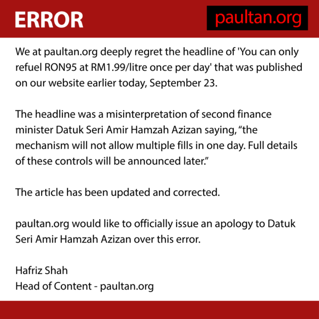 RON95 mechanism to have safeguards, will not allow multiple fills in a day to prevent abuse – Amir Hamzah