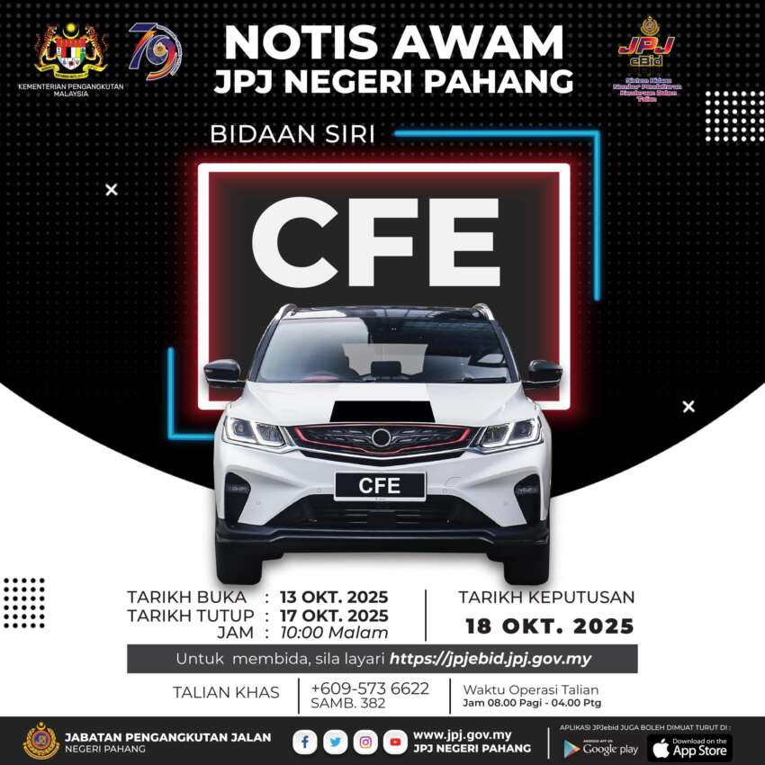 JPJ eBid: APF and CFE number plates up for bidding 1979379