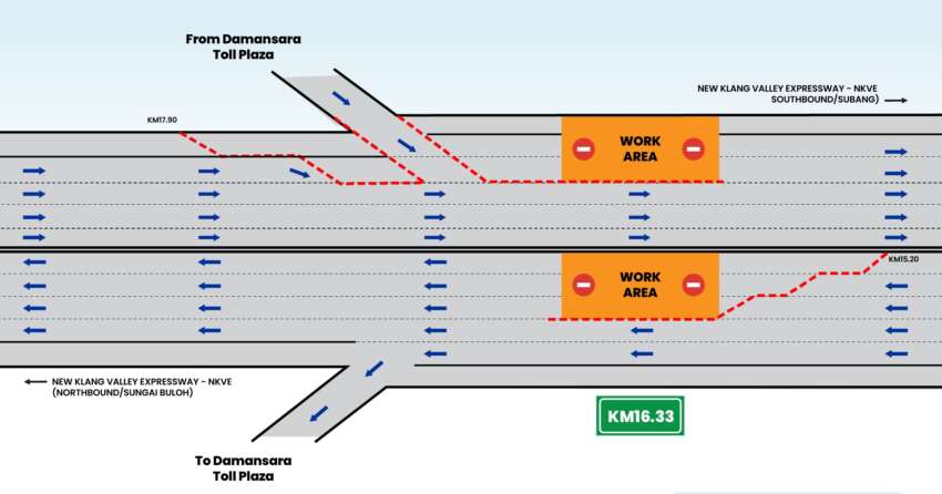 NKVE lane closures at KM16.33 Damansara-Subang, both directions for ad gantry work; Jan 7-8, 10pm-5am 2020491
