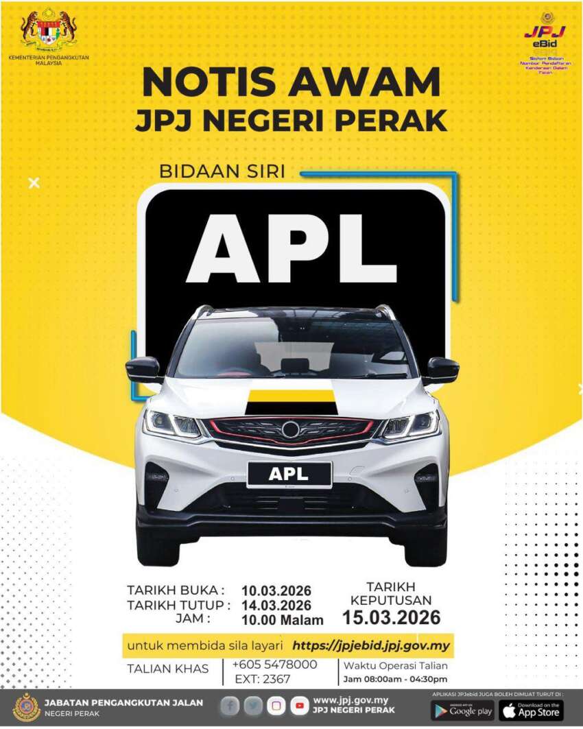 JPJ eBid: NEK and APL number plates up for bidding 2046593