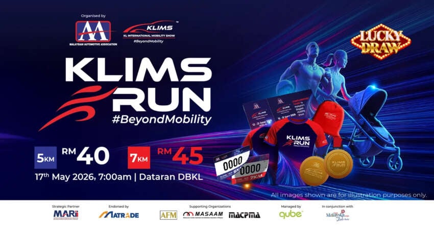 KLIMS Run 2026 – May 17, Dataran DBKL, RM40 for 5 km, RM45 for 7 km, includes ticket to the motor show 2069107