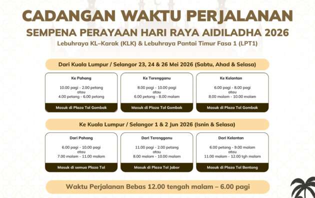 LLM jangka 3.3j kenderaan di lebuh raya utama hingga 7 Jun sempena Aidiladha, cuti sekolah dan cuti umum