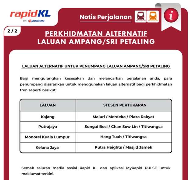 LRT Laluan Ampang/Sri Petaling beroperasi sepenuhnya seawal 3 Jun susulan tren tergelincir