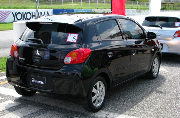 Mitsubishi Mirage previewed, on a Thai race track